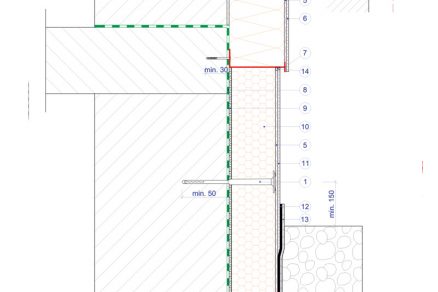 Detail zapusteného sokla s tepelnou izoláciou na báze extrudovaného polystyrénu